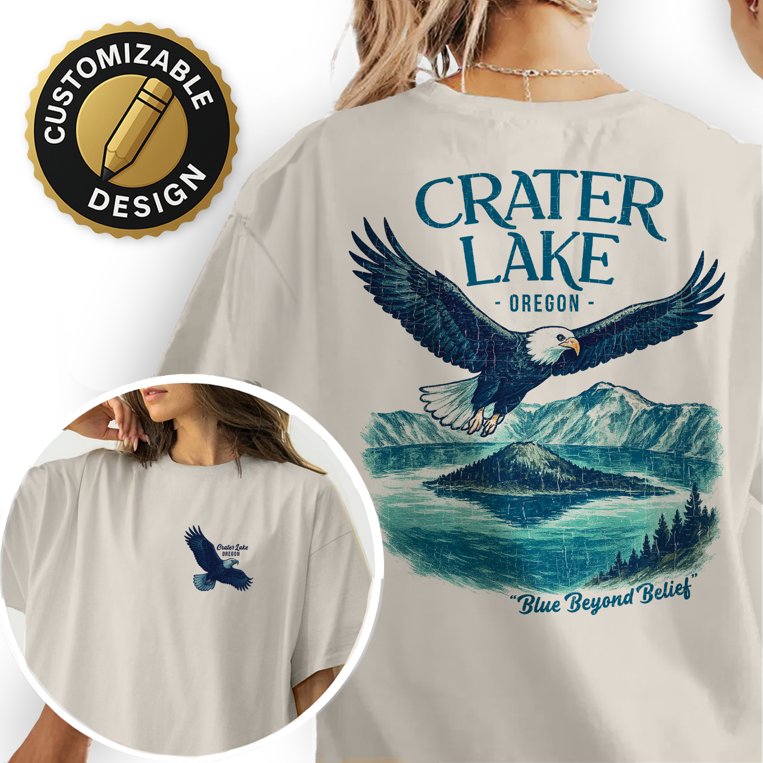 Crater Lake Oregon T-Shirt | Bald Eagle Graphic Tee | National Park Souvenir Shirt | Blue Beyond Belief Travel Top