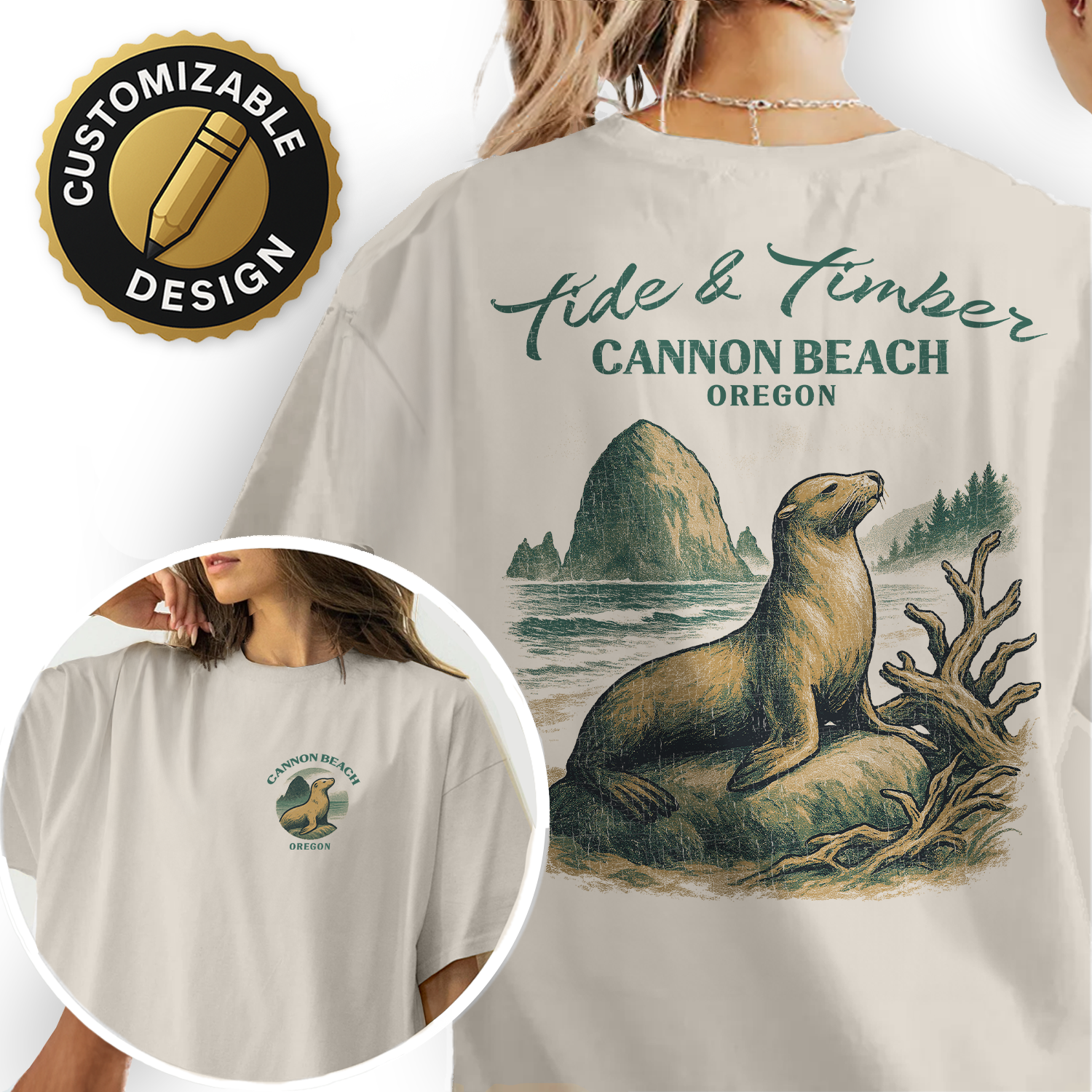 Cannon Beach Oregon T-Shirt | Sea Lion Graphic Tee | Coastal Wildlife Shirt | Oregon Coast Travel Souvenir Top