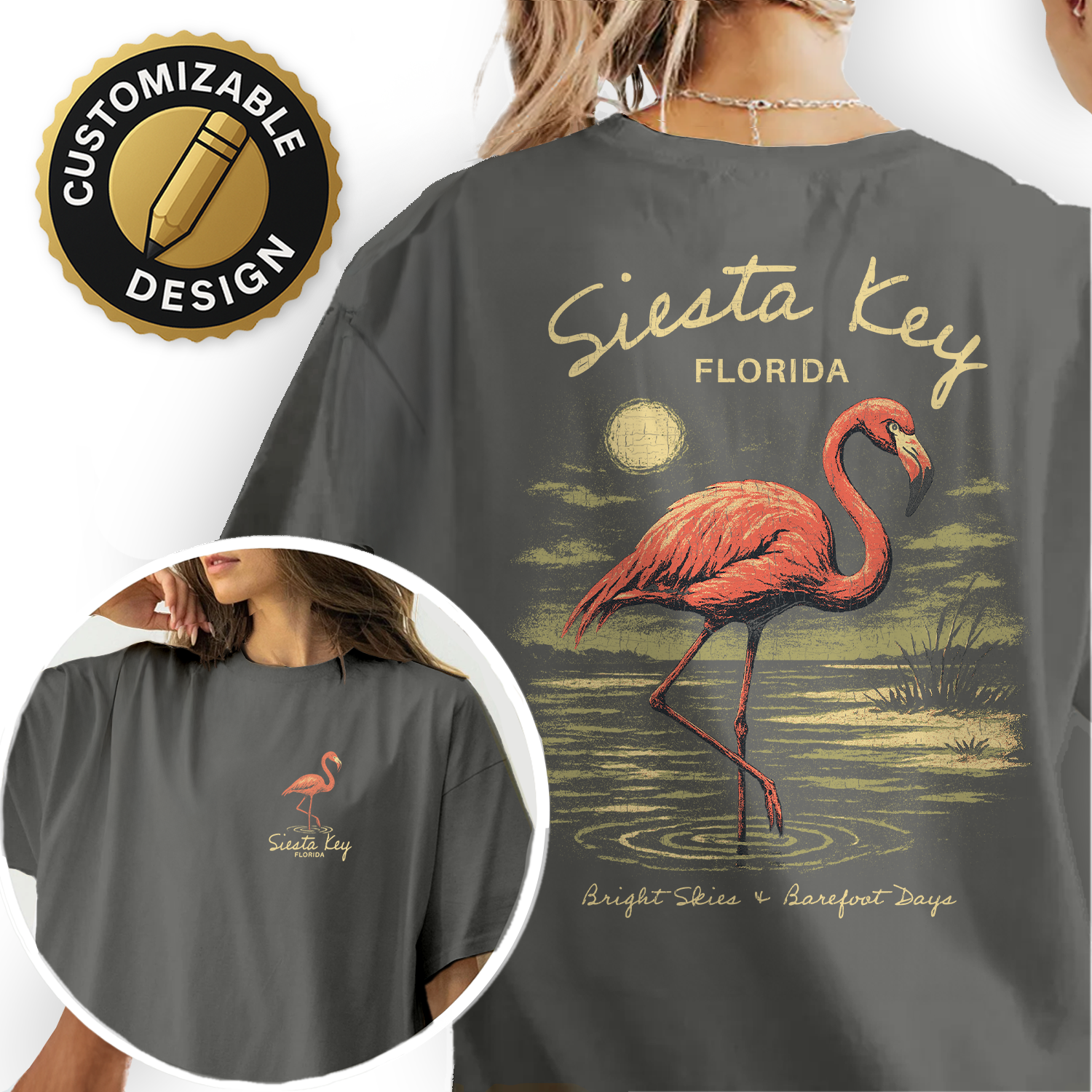 Siesta Key Florida T-Shirt | Flamingo Beach Souvenir Tee | Coastal Vacation Shirt | Vintage Tropical Travel Gift