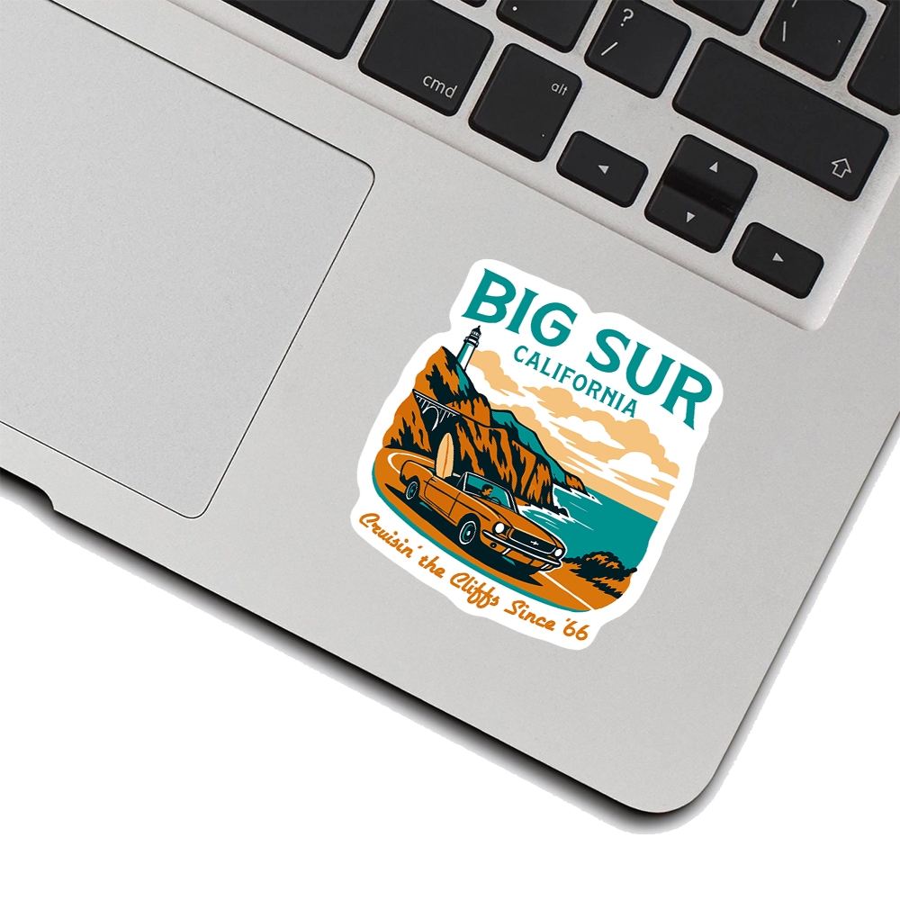 Big Sur California Retro Sticker – Mustang Coastal Drive Decal for Car, Laptop, Water Bottle, Travel Gift