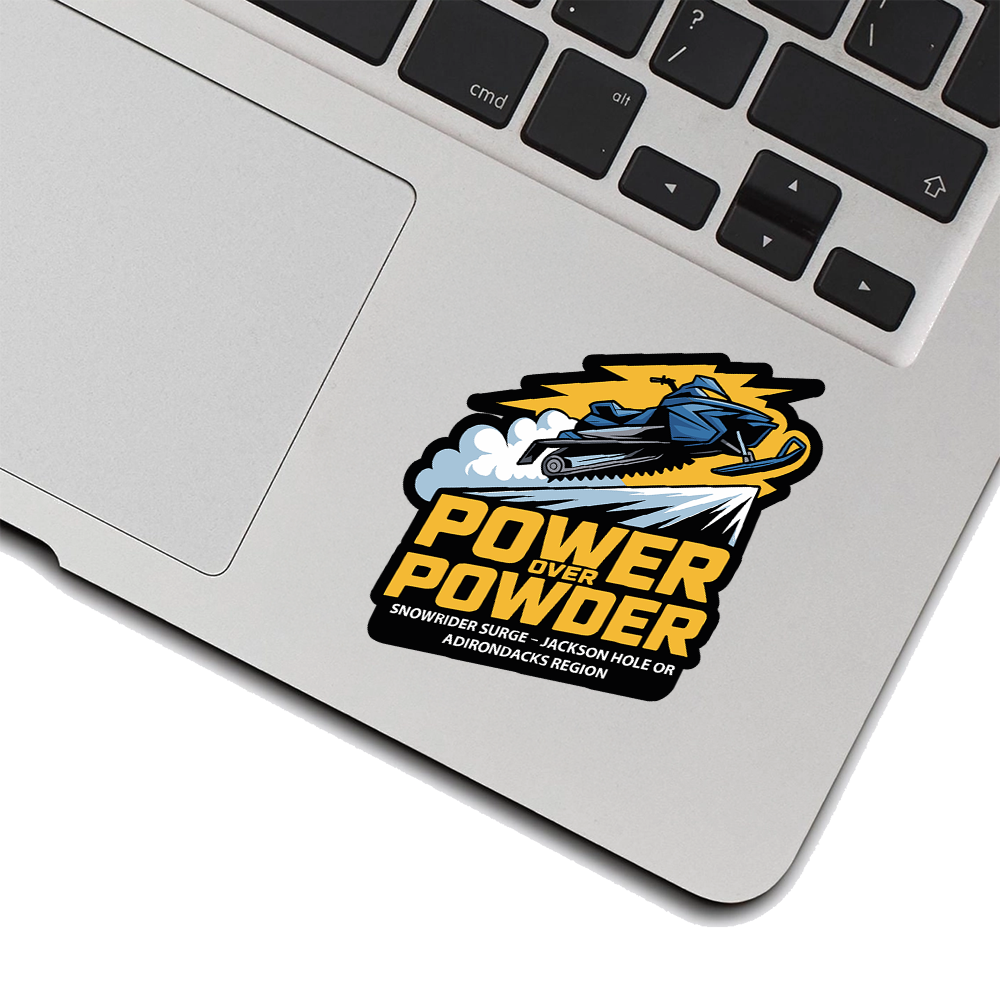 Snowmobile Sticker – Power Over Powder Design, Jackson Hole or Adirondacks Region, Winter Adventure Sports Decal
