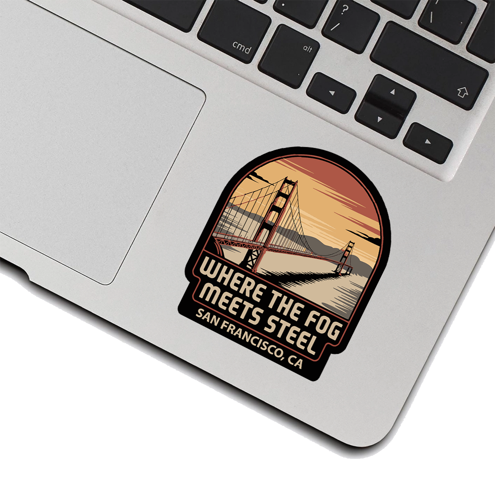Golden Gate Bridge Sticker – San Francisco Art “Where the Fog Meets Steel” Sunset Vinyl Travel Decal