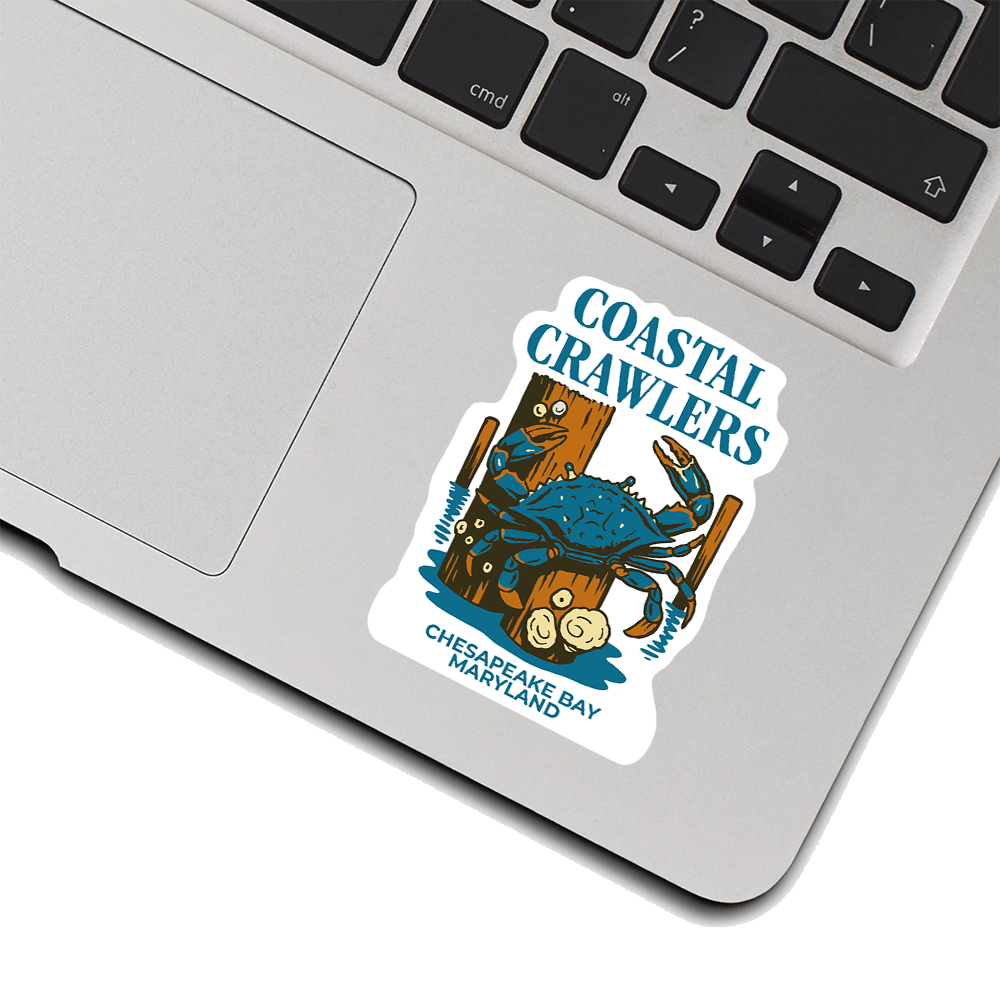 Coastal Crawlers Sticker – Chesapeake Bay Blue Crab Art, Maryland Seafood Lover Souvenir Vinyl Decal for Nature Enthusiasts