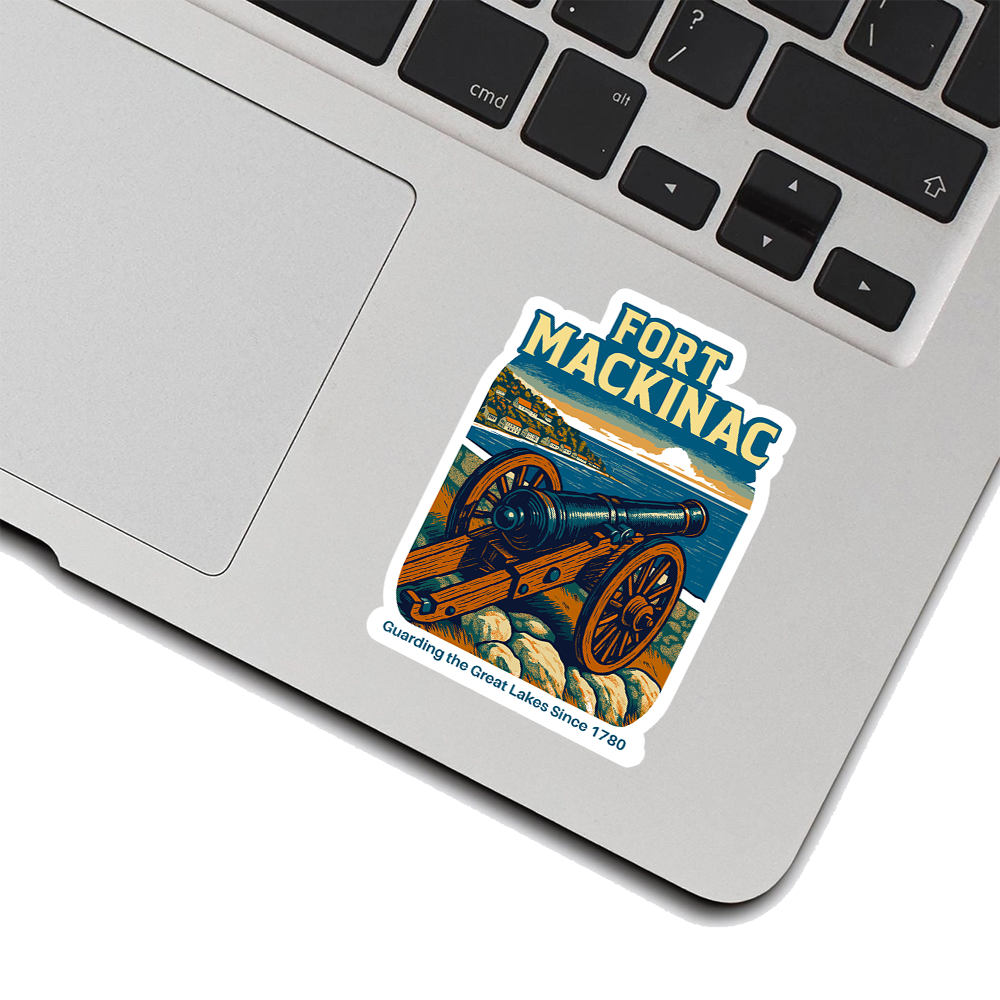 Fort Mackinac Sticker – Historic Cannon Overlook Art, Great Lakes Michigan Military Fort Vinyl Souvenir Decal Since 1780