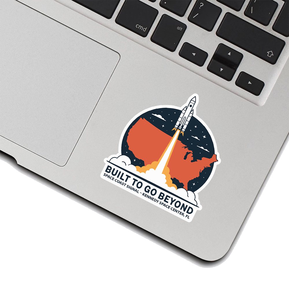 Built to Go Beyond Sticker – Rocket Launch Over USA Map, Space Explorer Motivational Vinyl Decal for Laptops & Gear