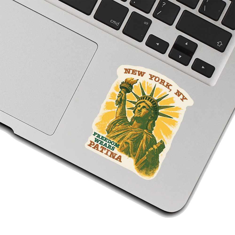 Statue of Liberty Sticker – “Freedom Wears Patina” Vintage NY Art, New York City Travel Vinyl Decal for Patriotic Collectors