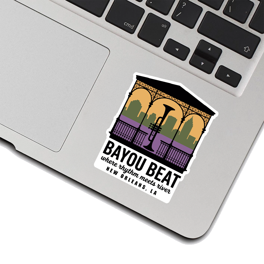 Bayou Beat New Orleans Sticker – Jazz Trumpet Design, Where Rhythm Meets River, NOLA Travel Souvenir Decal