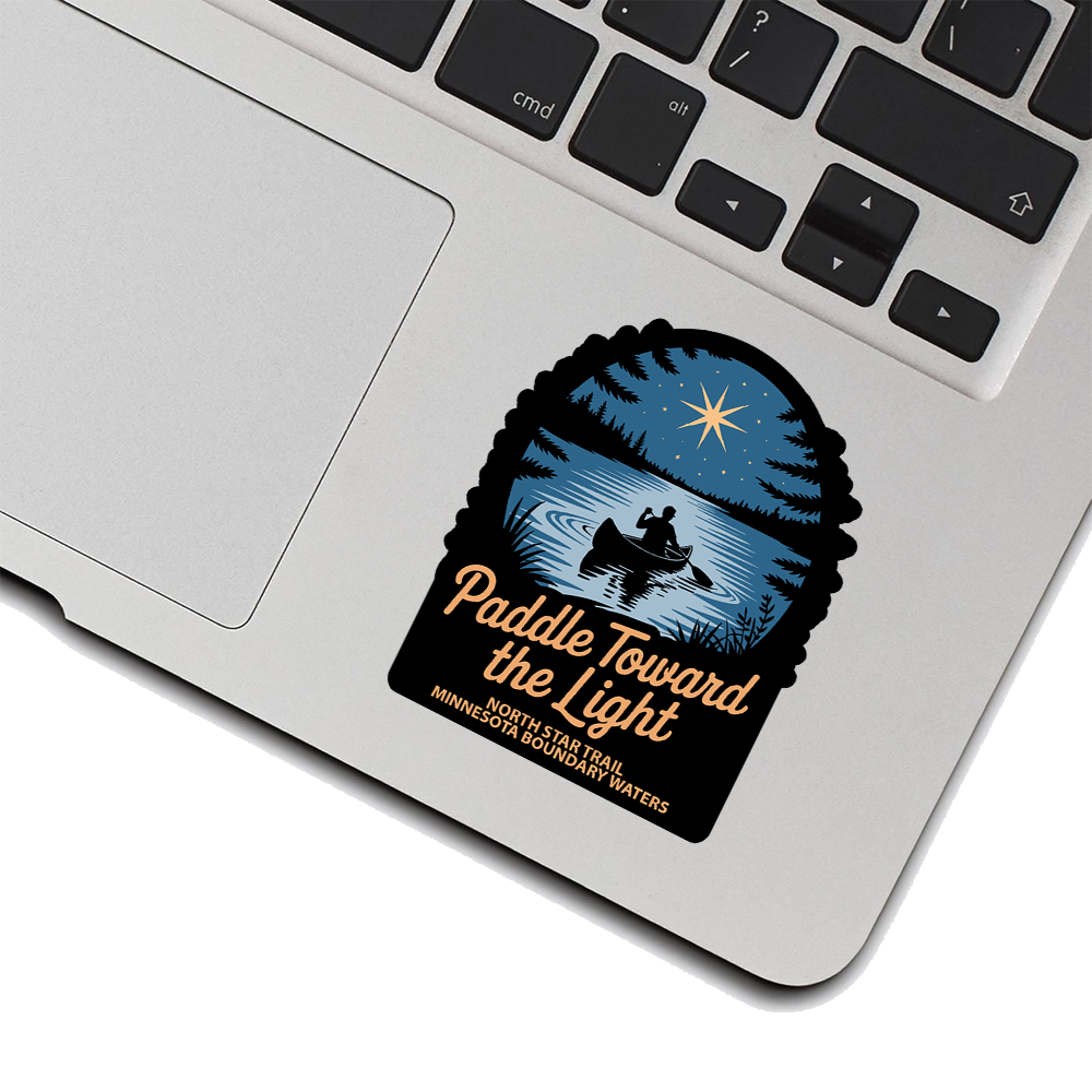 Paddle Toward the Light Sticker – Night Canoe Scene with North Star, Inspirational Wilderness Vinyl Decal for Outdoor Lovers