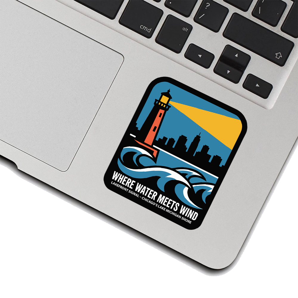 Chicago Sticker – Where Water Meets Wind Lighthouse Design, Lake Michigan Shoreline Travel Souvenir Decal