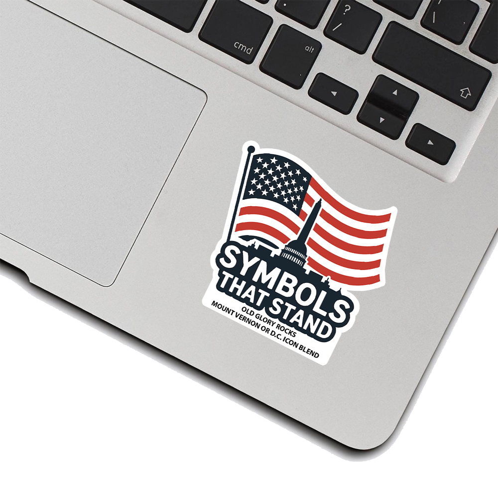 USA Patriotic Sticker – American Flag with Capitol Silhouette and Monument, “Symbols That Stand” Vinyl Decal