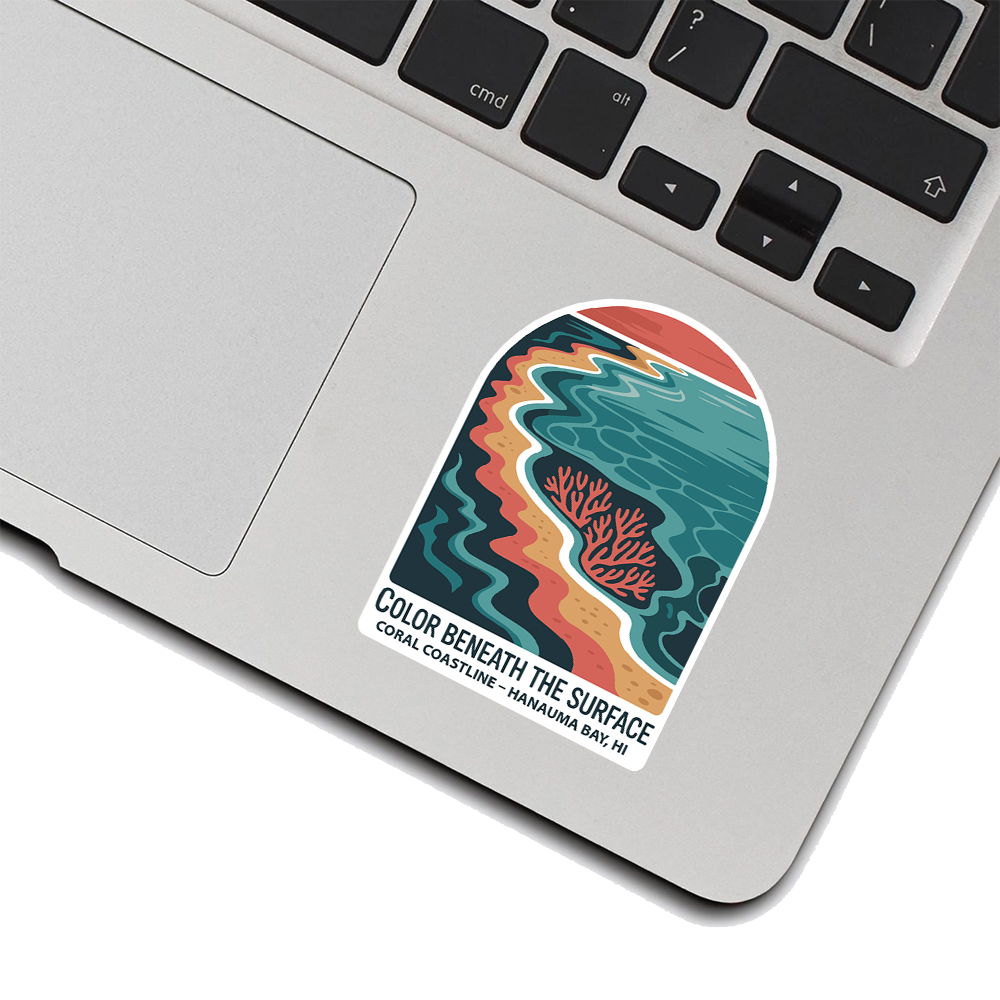 Hanauma Bay Sticker – Color Beneath the Surface Coral Coastline Design, Hawaii Ocean Reef Travel Souvenir Decal