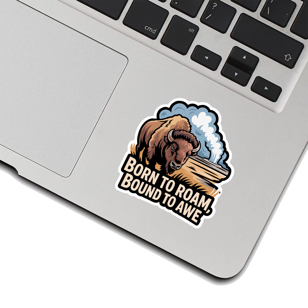 Bison Yellowstone Sticker – Born to Roam Retro Decal for Laptop, Water Bottle, Travel Journal, National Park Gift