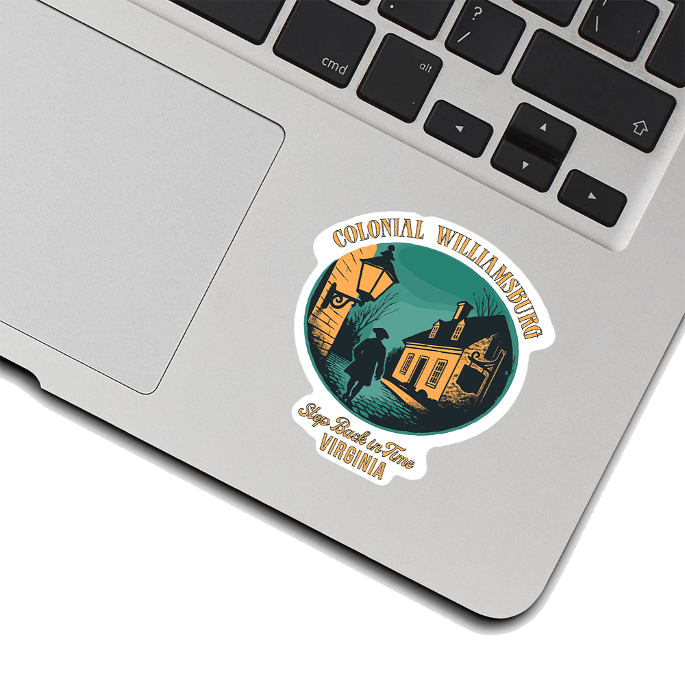 Colonial Williamsburg Sticker – Vintage Virginia History Art, Cobblestone Street Scene Souvenir for East Coast Travel Lovers