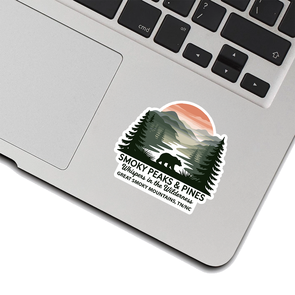 Great Smoky Mountains Sticker – Smoky Peaks & Pines Bear Design, Tennessee North Carolina Travel Souvenir Decal
