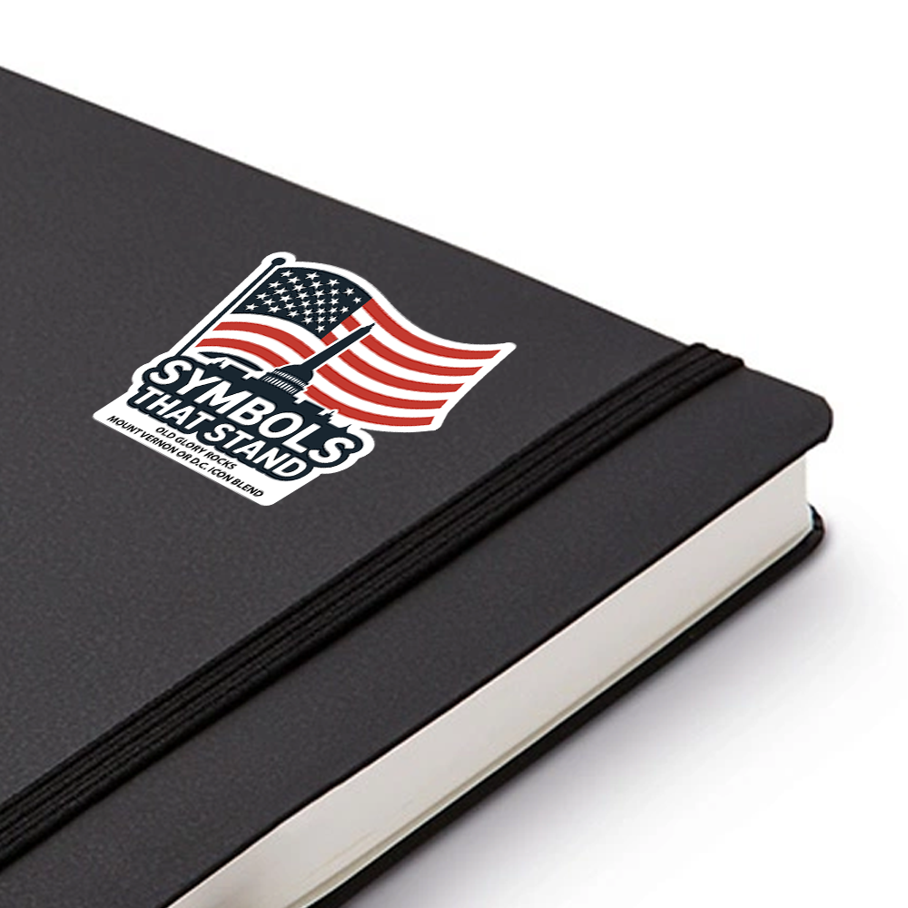 USA Patriotic Sticker – American Flag with Capitol Silhouette and Monument, “Symbols That Stand” Vinyl Decal