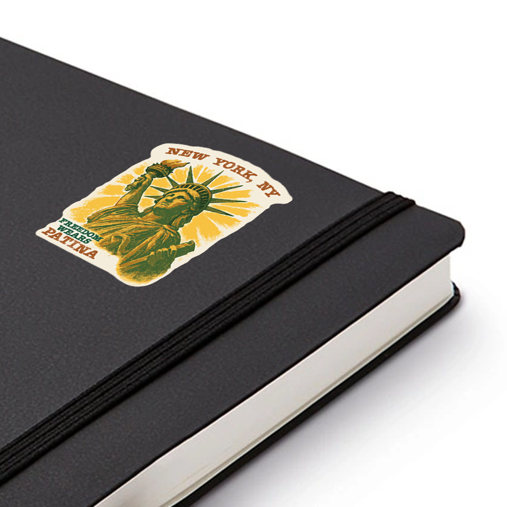 Statue of Liberty Sticker – “Freedom Wears Patina” Vintage NY Art, New York City Travel Vinyl Decal for Patriotic Collectors