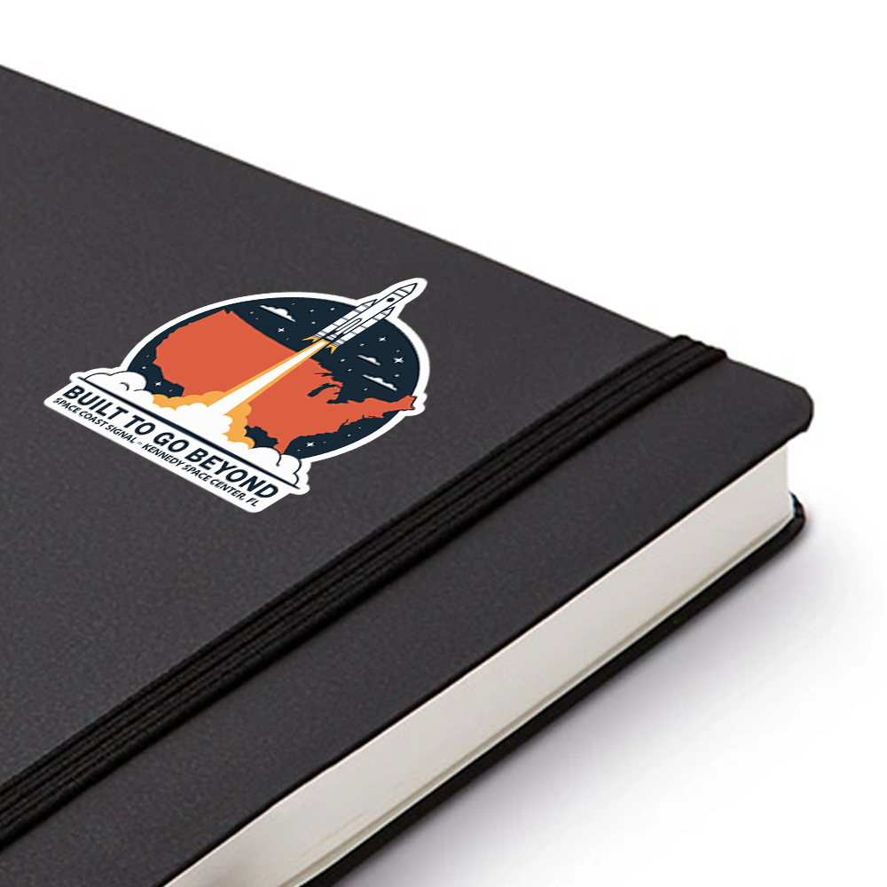 Built to Go Beyond Sticker – Rocket Launch Over USA Map, Space Explorer Motivational Vinyl Decal for Laptops & Gear