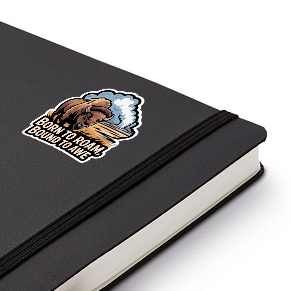 Bison Yellowstone Sticker – Born to Roam Retro Decal for Laptop, Water Bottle, Travel Journal, National Park Gift