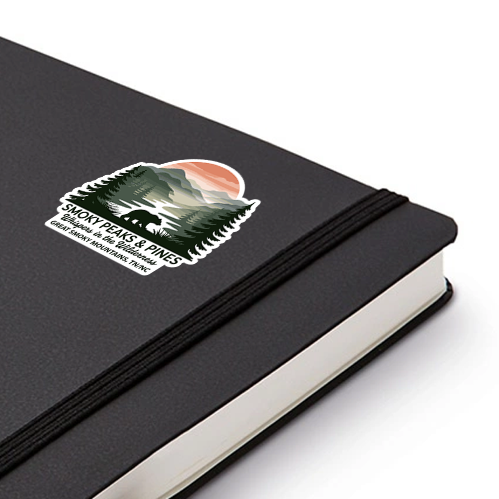 Great Smoky Mountains Sticker – Smoky Peaks & Pines Bear Design, Tennessee North Carolina Travel Souvenir Decal