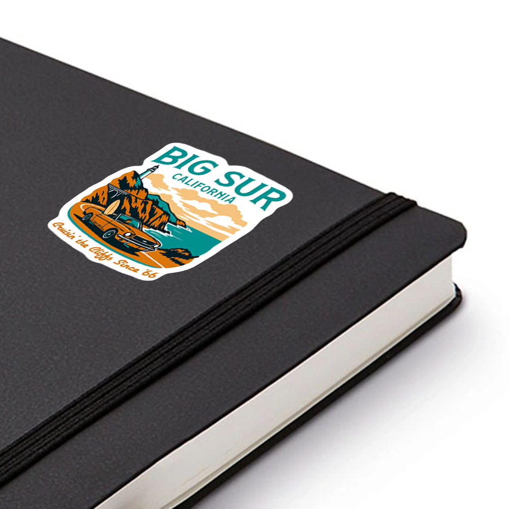 Big Sur California Retro Sticker – Mustang Coastal Drive Decal for Car, Laptop, Water Bottle, Travel Gift