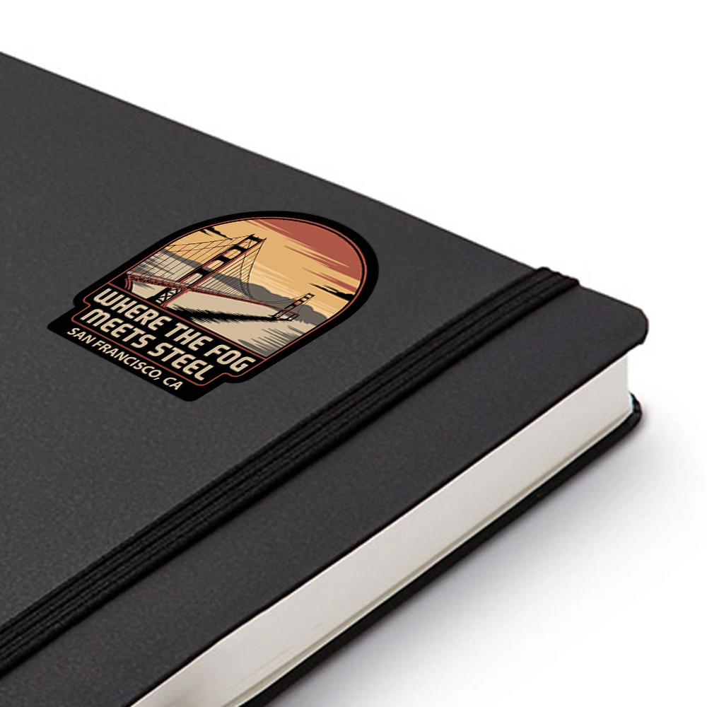 Golden Gate Bridge Sticker – San Francisco Art “Where the Fog Meets Steel” Sunset Vinyl Travel Decal