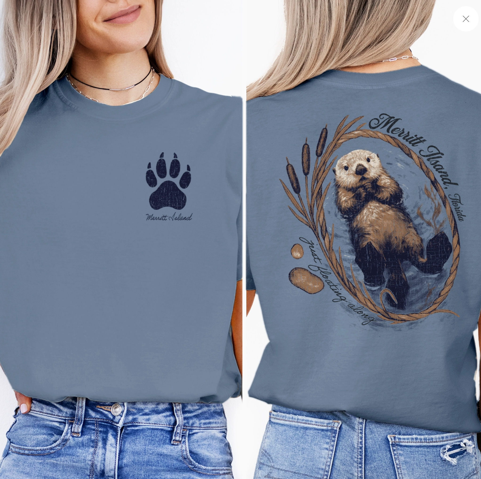 Floating Otter Tee – Customizable Wildlife Wreath Shirt