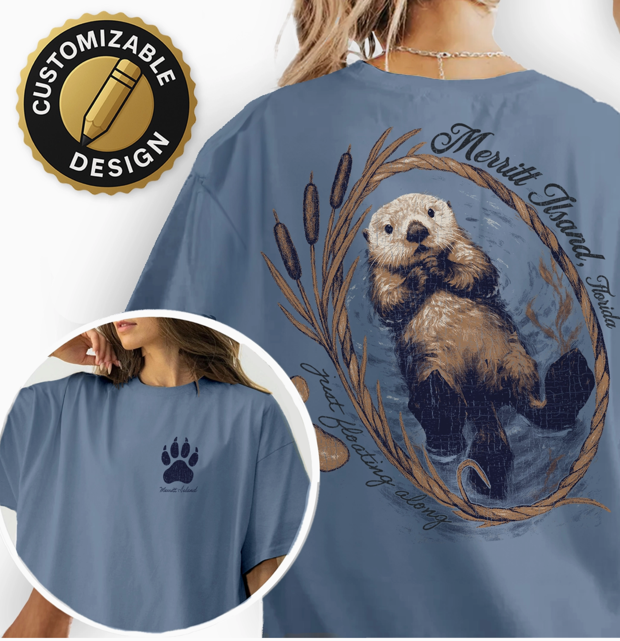 Floating Otter Tee – Customizable Wildlife Wreath Shirt
