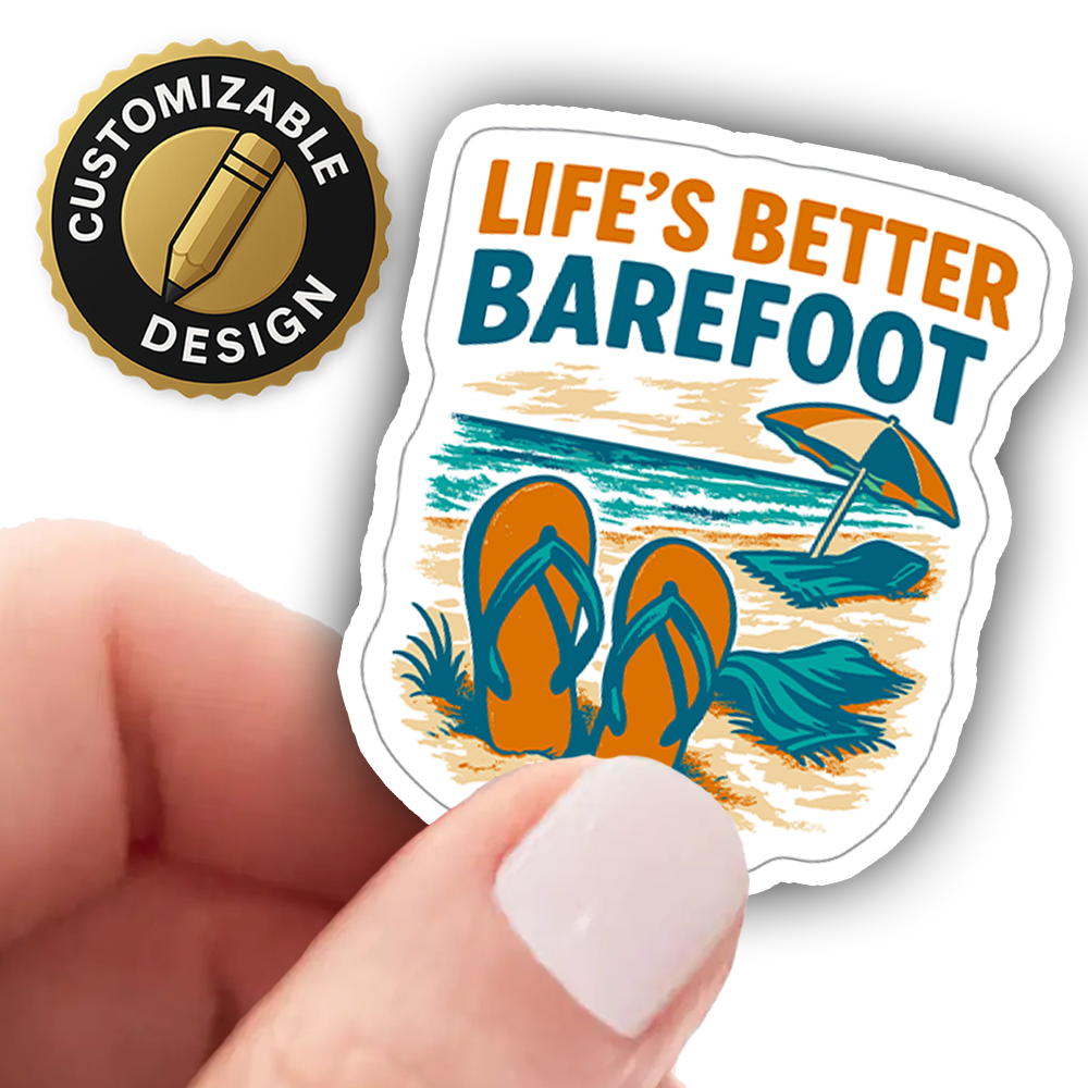 Life’s Better Barefoot Sticker – Beach Flip Flops & Ocean Scene, Coastal Summer Vacation Decal, Tropical Travel Gift
