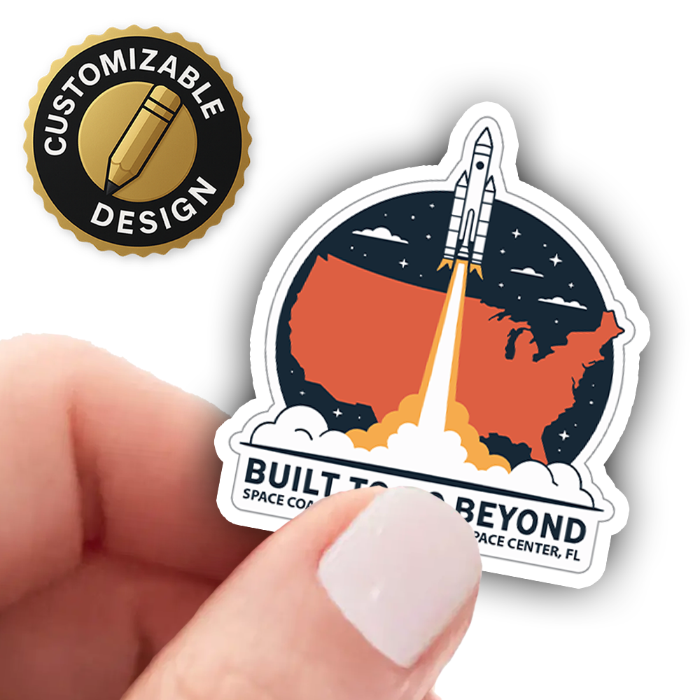 Built to Go Beyond Sticker – Rocket Launch Over USA Map, Space Explorer Motivational Vinyl Decal for Laptops & Gear