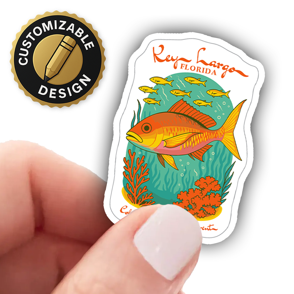 Key Largo Florida Sticker – Colorful Reef Fish & Coral Art, “Color Below the Current” Ocean Vinyl Decal for Dive & Beach Lovers