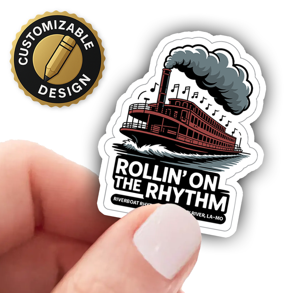Mississippi Riverboat Sticker – Rollin’ on the Rhythm Design, Jazz Steamboat Souvenir Decal, Louisiana Missouri Travel Gift