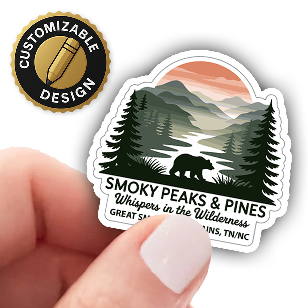 Great Smoky Mountains Sticker – Smoky Peaks & Pines Bear Design, Tennessee North Carolina Travel Souvenir Decal