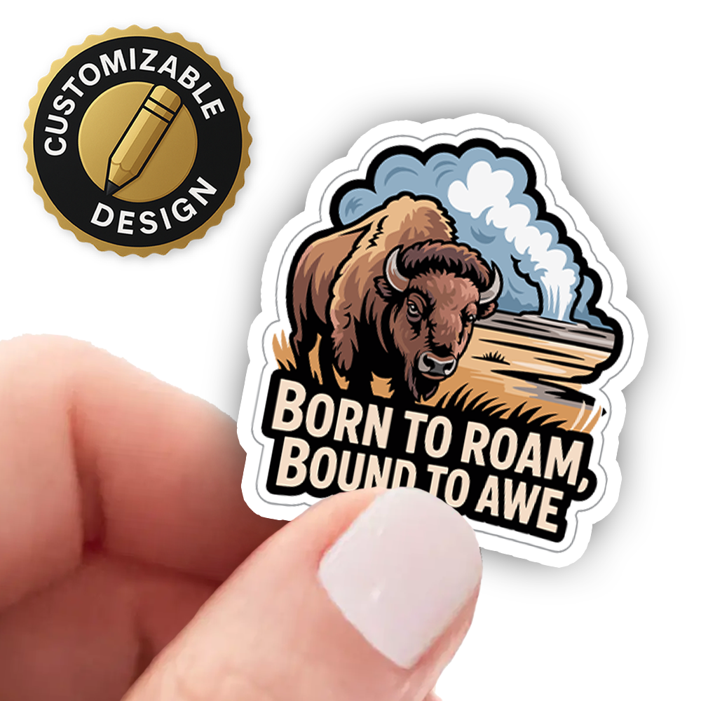 Bison Yellowstone Sticker – Born to Roam Retro Decal for Laptop, Water Bottle, Travel Journal, National Park Gift
