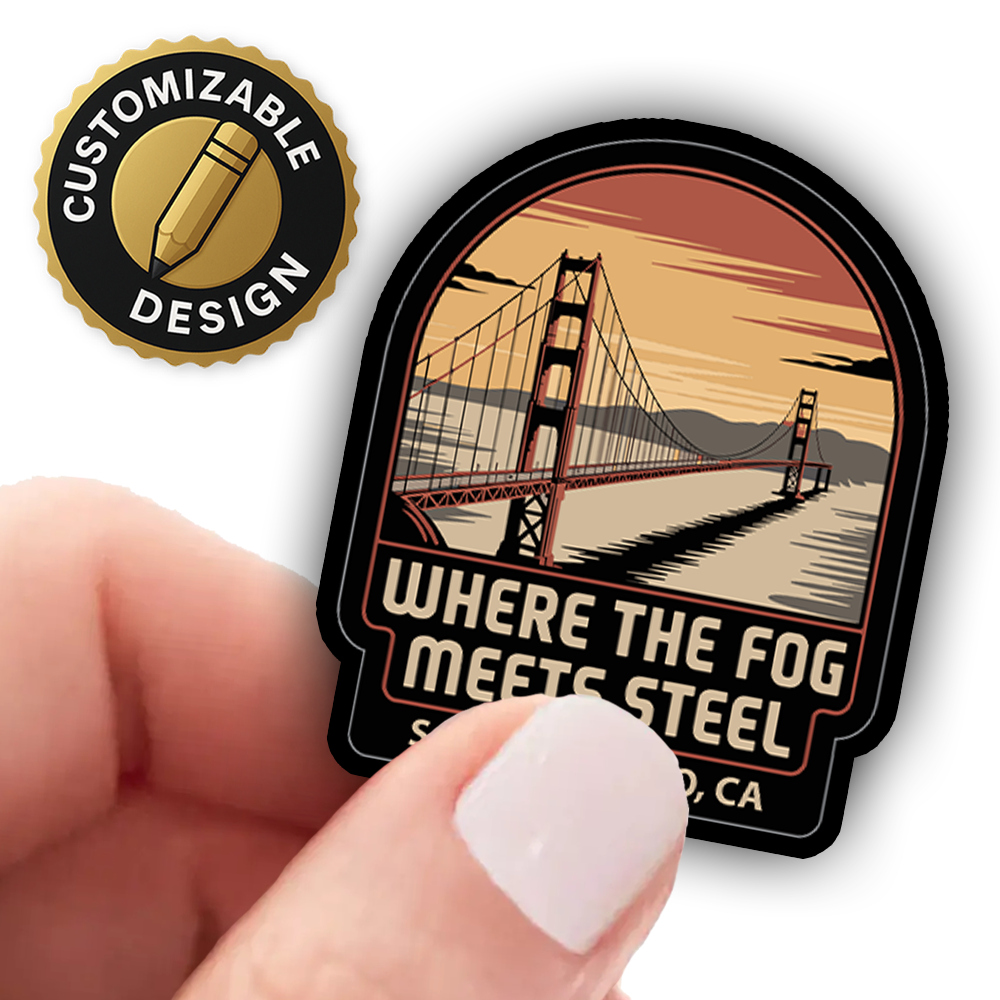 Golden Gate Bridge Sticker – San Francisco Art “Where the Fog Meets Steel” Sunset Vinyl Travel Decal
