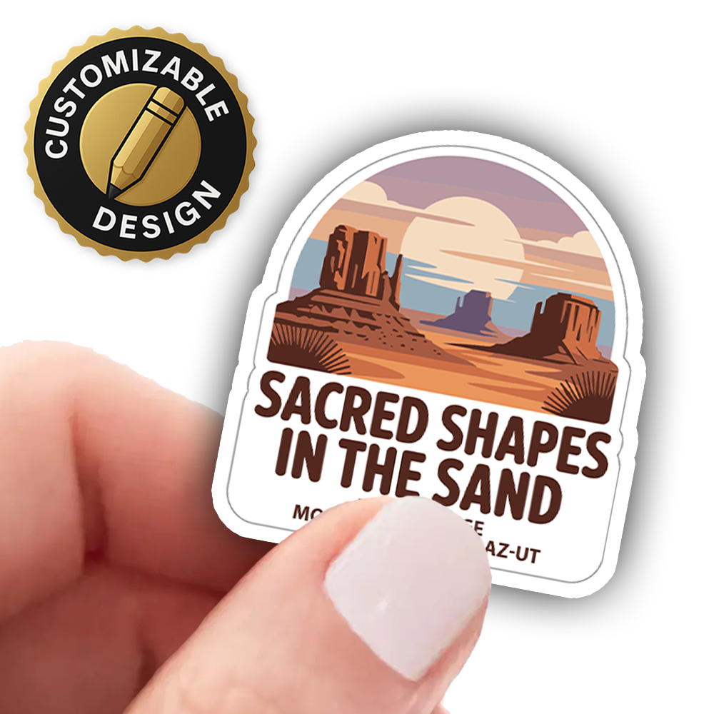 Monument Valley Sticker – Desert Mesa Sunset Art, “Sacred Shapes in the Sand” Southwest Vinyl Decal for Nature & Roadtrip Lovers