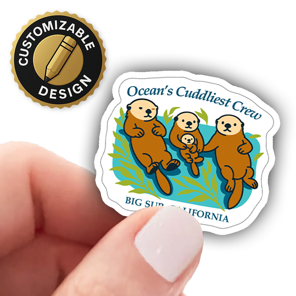Big Sur California Sticker – Ocean’s Cuddliest Crew Sea Otter Design, Cute Coastal Wildlife Souvenir Decal