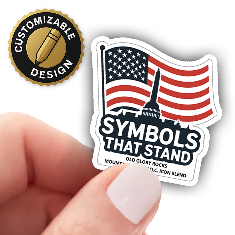USA Patriotic Sticker – American Flag with Capitol Silhouette and Monument, “Symbols That Stand” Vinyl Decal