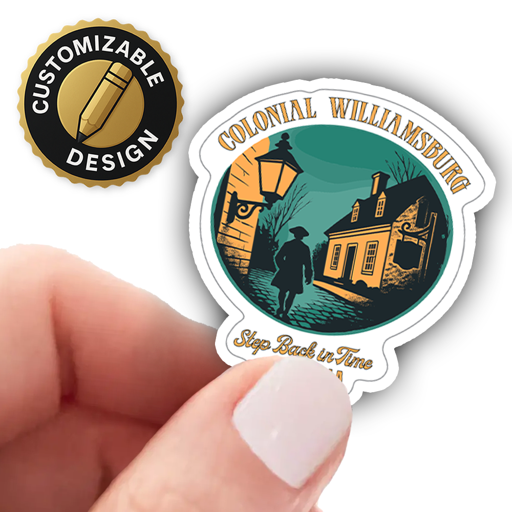 Colonial Williamsburg Sticker – Vintage Virginia History Art, Cobblestone Street Scene Souvenir for East Coast Travel Lovers