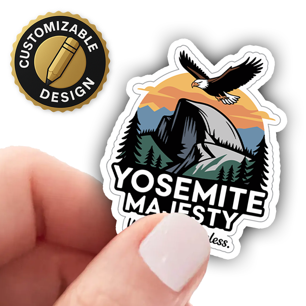 Yosemite Sticker – Half Dome and Bald Eagle Art “Yosemite Majesty” National Park Vinyl Travel Decal