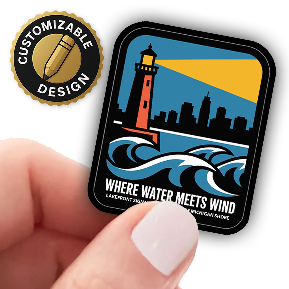 Chicago Sticker – Where Water Meets Wind Lighthouse Design, Lake Michigan Shoreline Travel Souvenir Decal