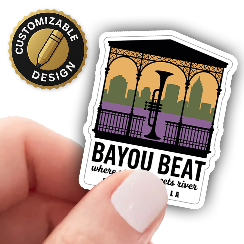Bayou Beat New Orleans Sticker – Jazz Trumpet Design, Where Rhythm Meets River, NOLA Travel Souvenir Decal