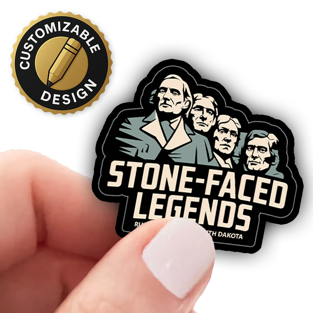 Mount Rushmore Sticker – “Stone-Faced Legends” Bold Monument Art, South Dakota Travel Decal for History & Road Trip Fans