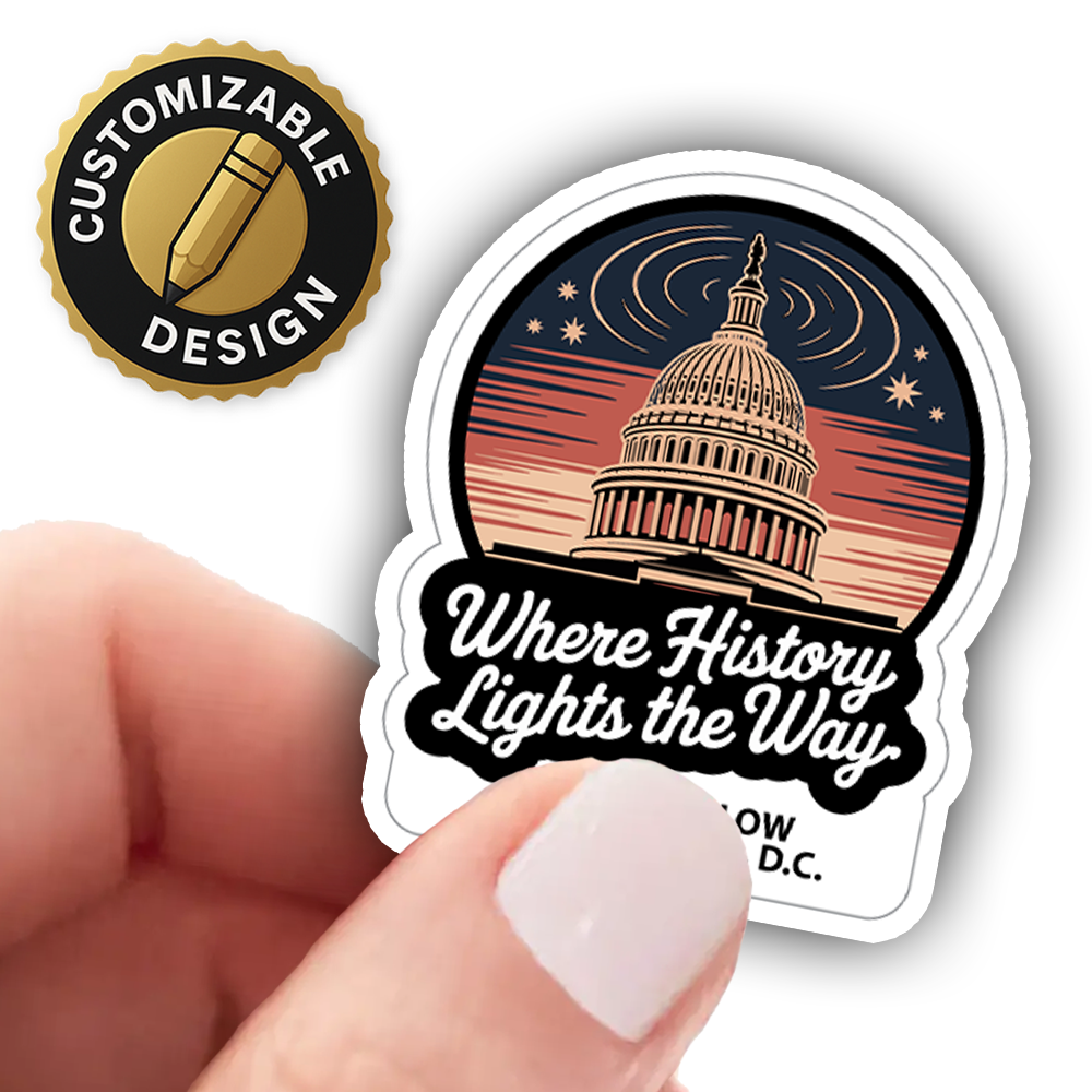 U.S. Capitol Dome Sticker – Patriotic Sunset Design, “Where History Lights the Way” Vinyl Decal for D.C. & Civic Enthusiasts