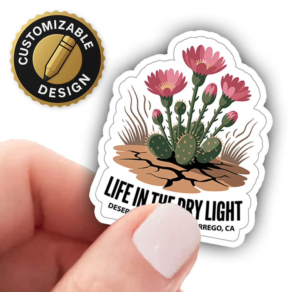 Anza-Borrego Sticker – Life in the Dry Light Desert Bloom Cactus Flower Design, California Desert Souvenir Decal