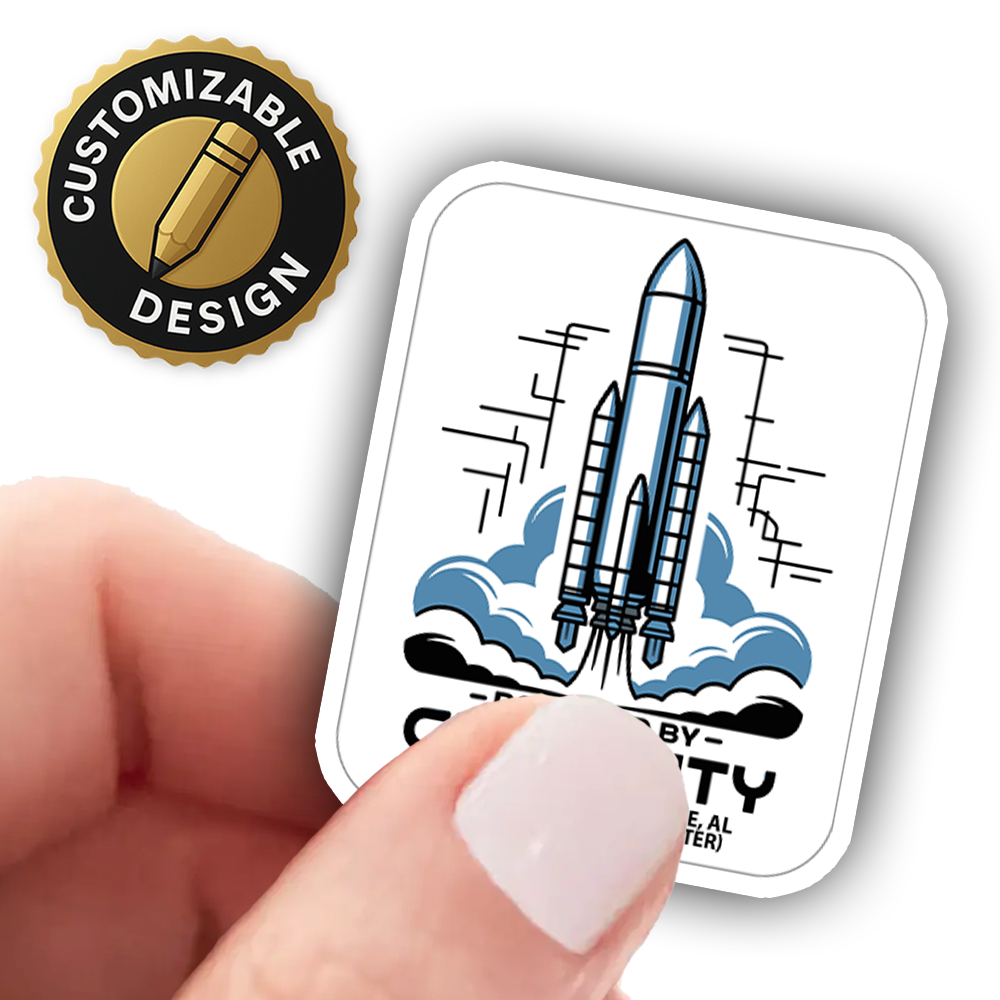 Rocket Row Huntsville Sticker – Powered by Curiosity Space Shuttle Design, U.S. Space & Rocket Center Souvenir Decal