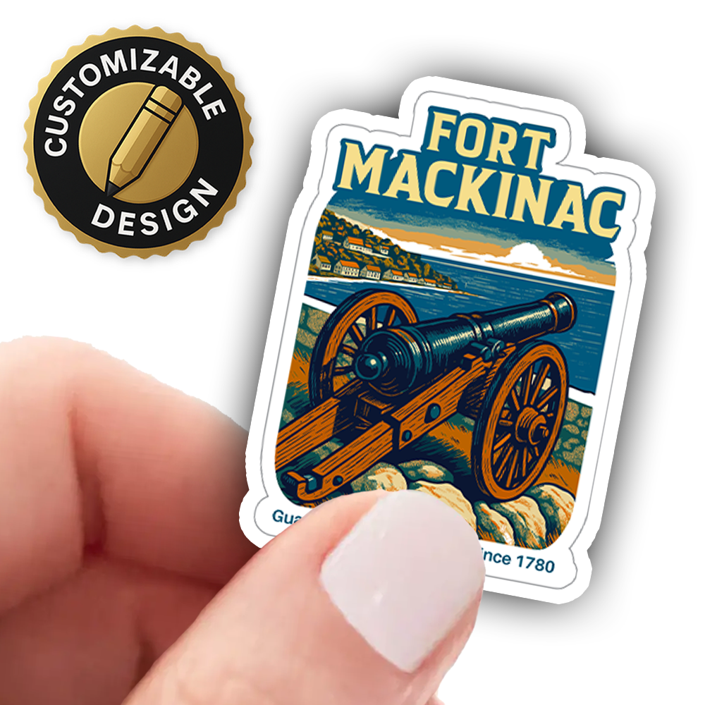 Fort Mackinac Sticker – Historic Cannon Overlook Art, Great Lakes Michigan Military Fort Vinyl Souvenir Decal Since 1780